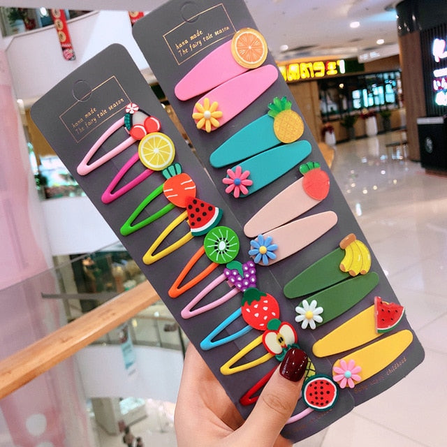Girls Cute Cartoon Fruit Hairpins: 10 - 15 Piece Sets