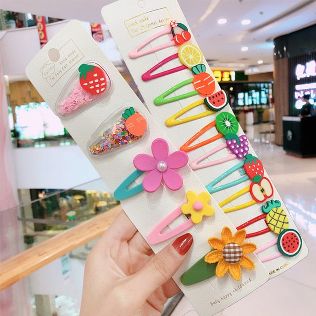 Girls Cute Cartoon Fruit Hairpins: 10 - 15 Piece Sets