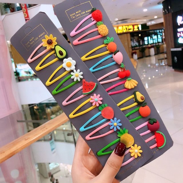 Girls Cute Cartoon Fruit Hairpins: 10 - 15 Piece Sets