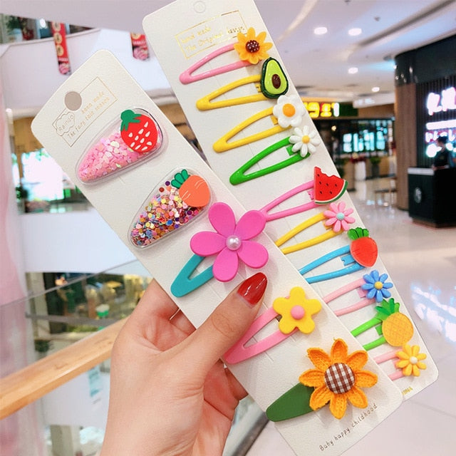 Girls Cute Cartoon Fruit Hairpins: 10 - 15 Piece Sets