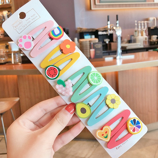 Girls Cute Cartoon Fruit Hairpins: 10 - 15 Piece Sets