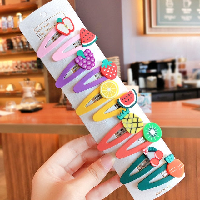 Girls Cute Cartoon Fruit Hairpins: 10 - 15 Piece Sets