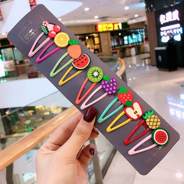 Girls Cute Cartoon Fruit Hairpins: 10 - 15 Piece Sets