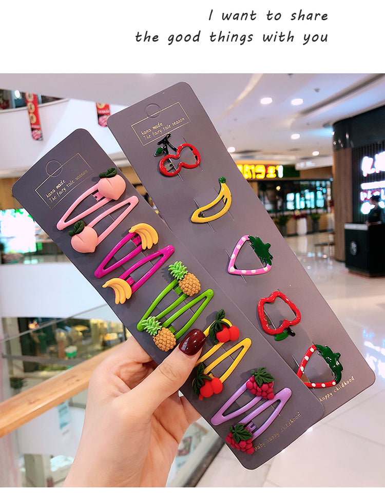 Girls Cute Cartoon Fruit Hairpins: 10 - 15 Piece Sets