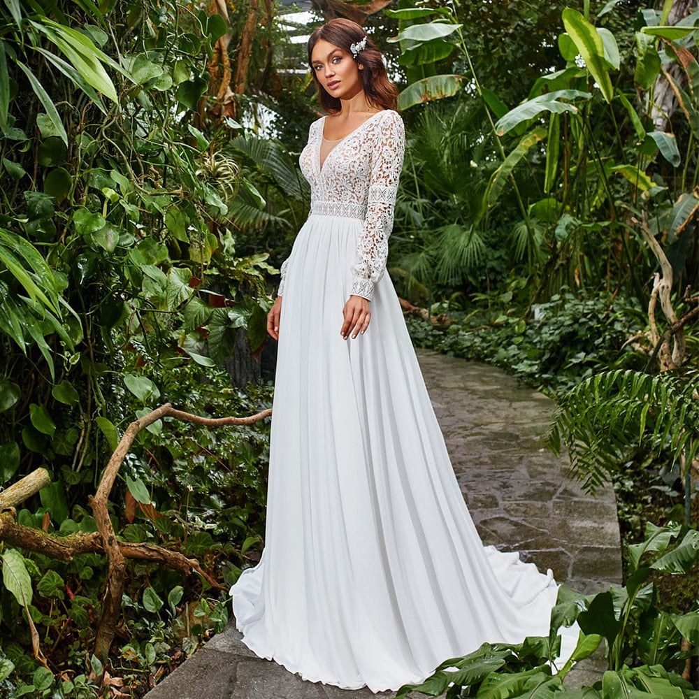 Chiffon Wedding Dress 2021 Boho A Line Bridal Gown