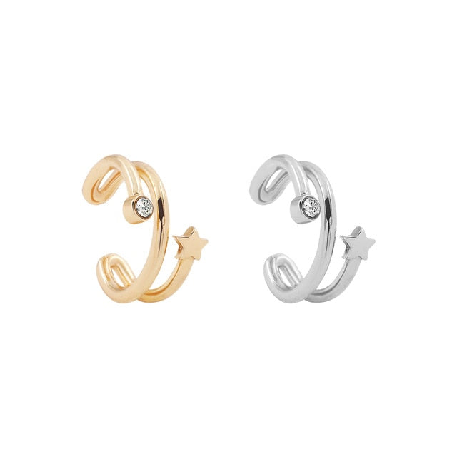 C Shaped CZ Rhinestone Small Ear Cuffs Clip