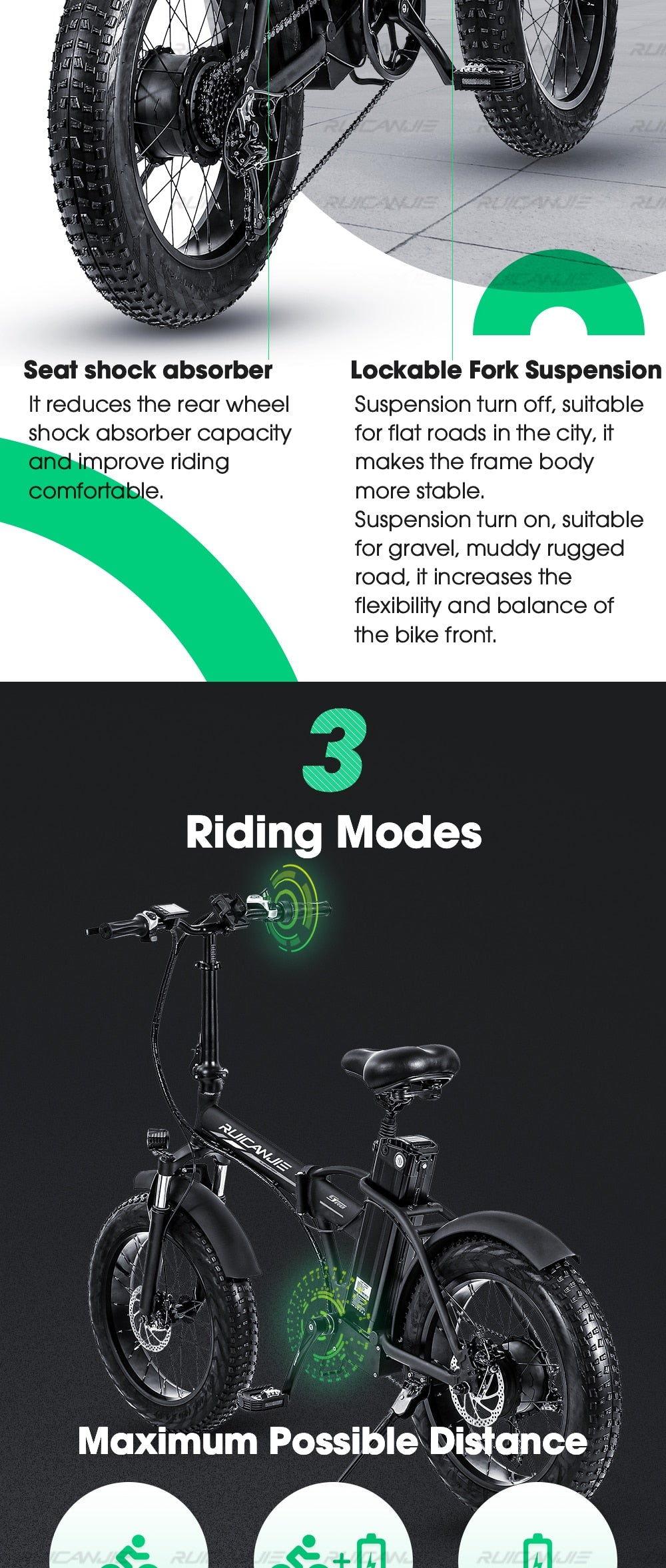 Electric bike 20 inch eBike snowbike 48V 15AH lithium battery