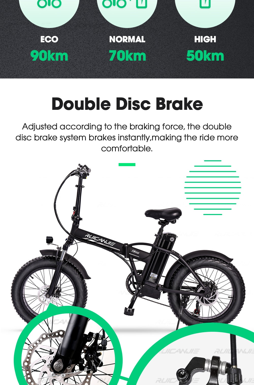 Electric bike 20 inch eBike snowbike 48V 15AH lithium battery