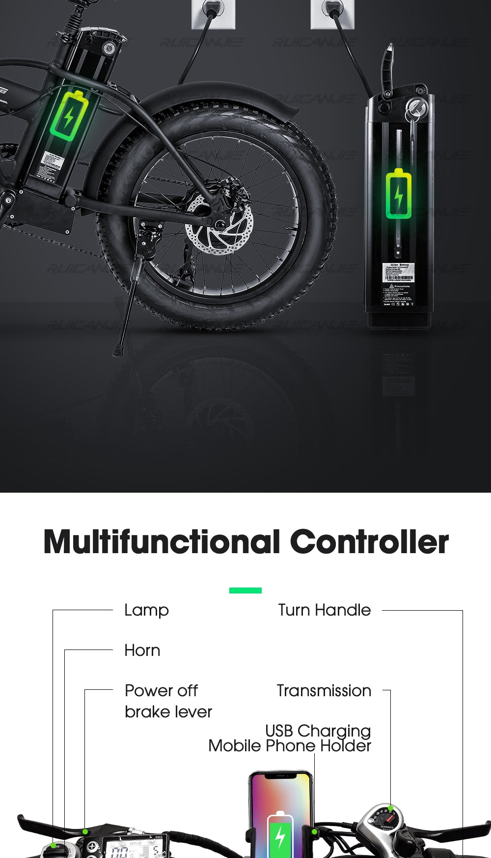 Electric bike 20 inch eBike snowbike 48V 15AH lithium battery