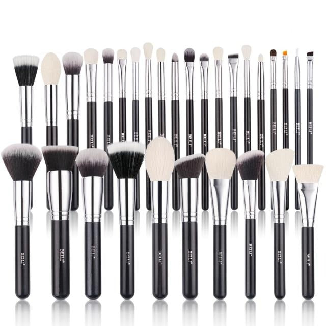Makeup brushes set Natural goat hair - Black