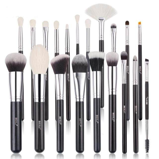 Makeup brushes set Natural goat hair - Black