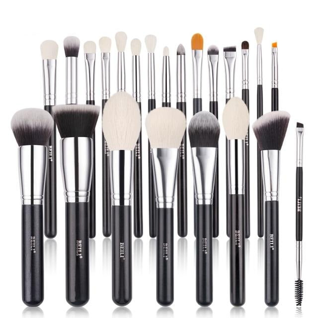 Makeup brushes set Natural goat hair - Black