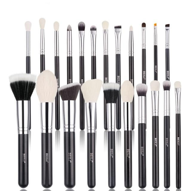 Makeup brushes set Natural goat hair - Black