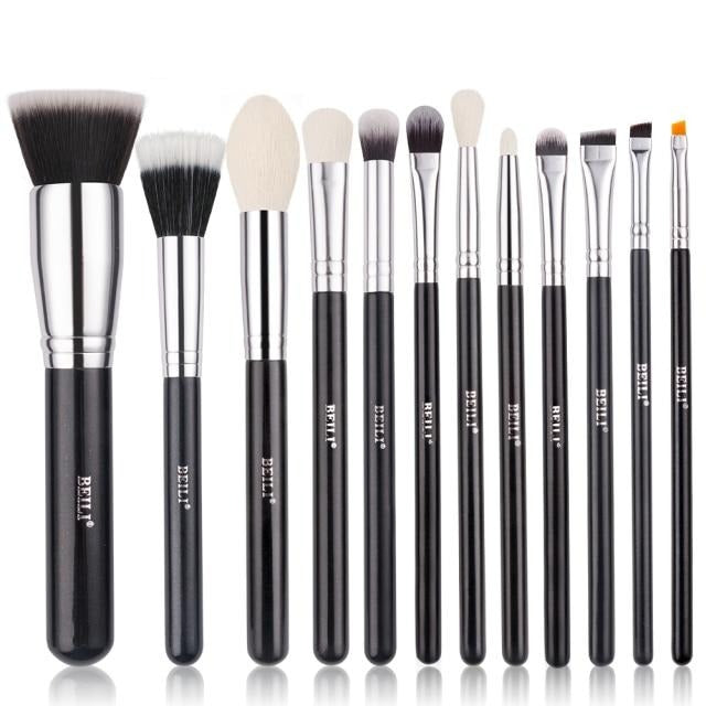 Makeup brushes set Natural goat hair - Black
