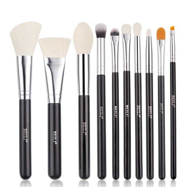 Makeup brushes set Natural goat hair - Black