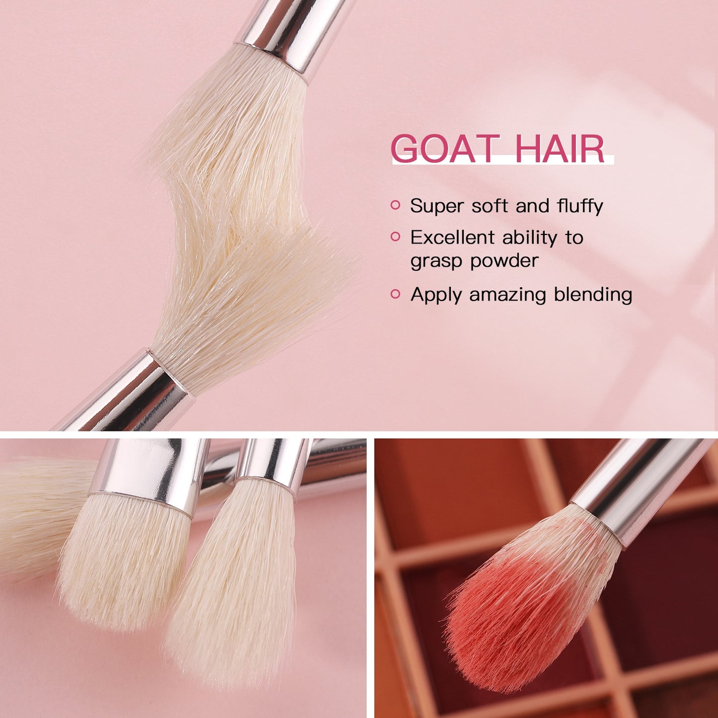 Makeup brushes set Natural goat hair - Black