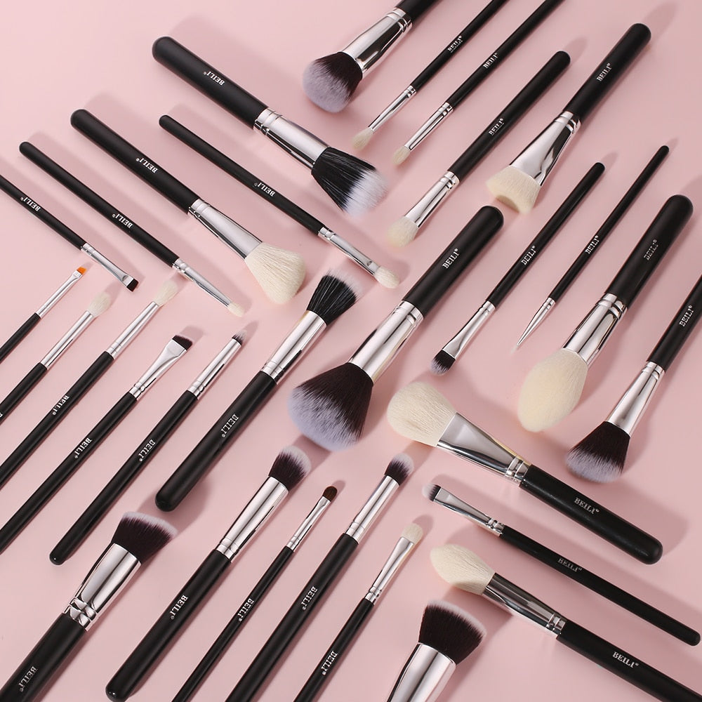 Makeup brushes set Natural goat hair - Black