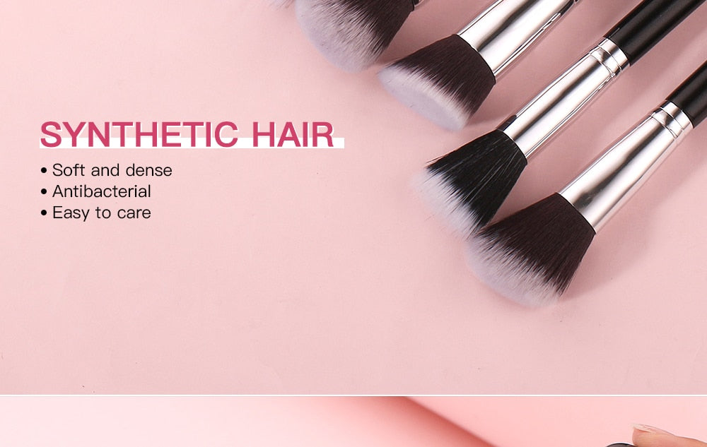 Makeup brushes set Natural goat hair - Black