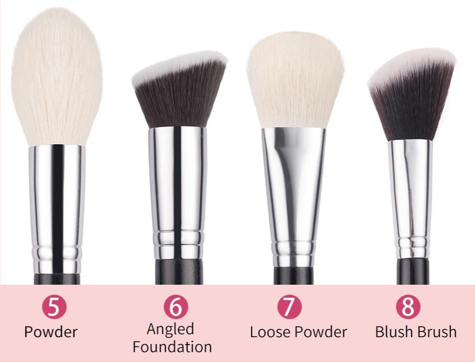 Makeup brushes set Natural goat hair - Black
