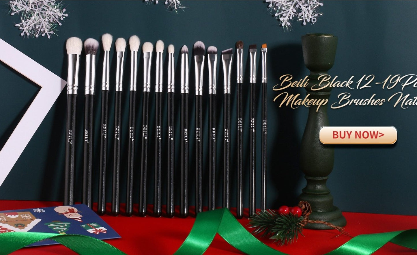 Makeup brushes set Natural goat hair - Black