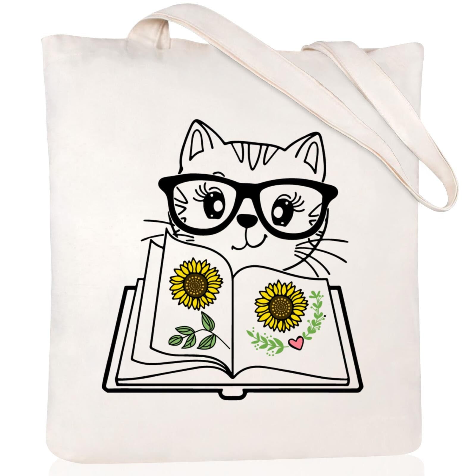 Cartoon Cat Print Canvas Shoulder Bag