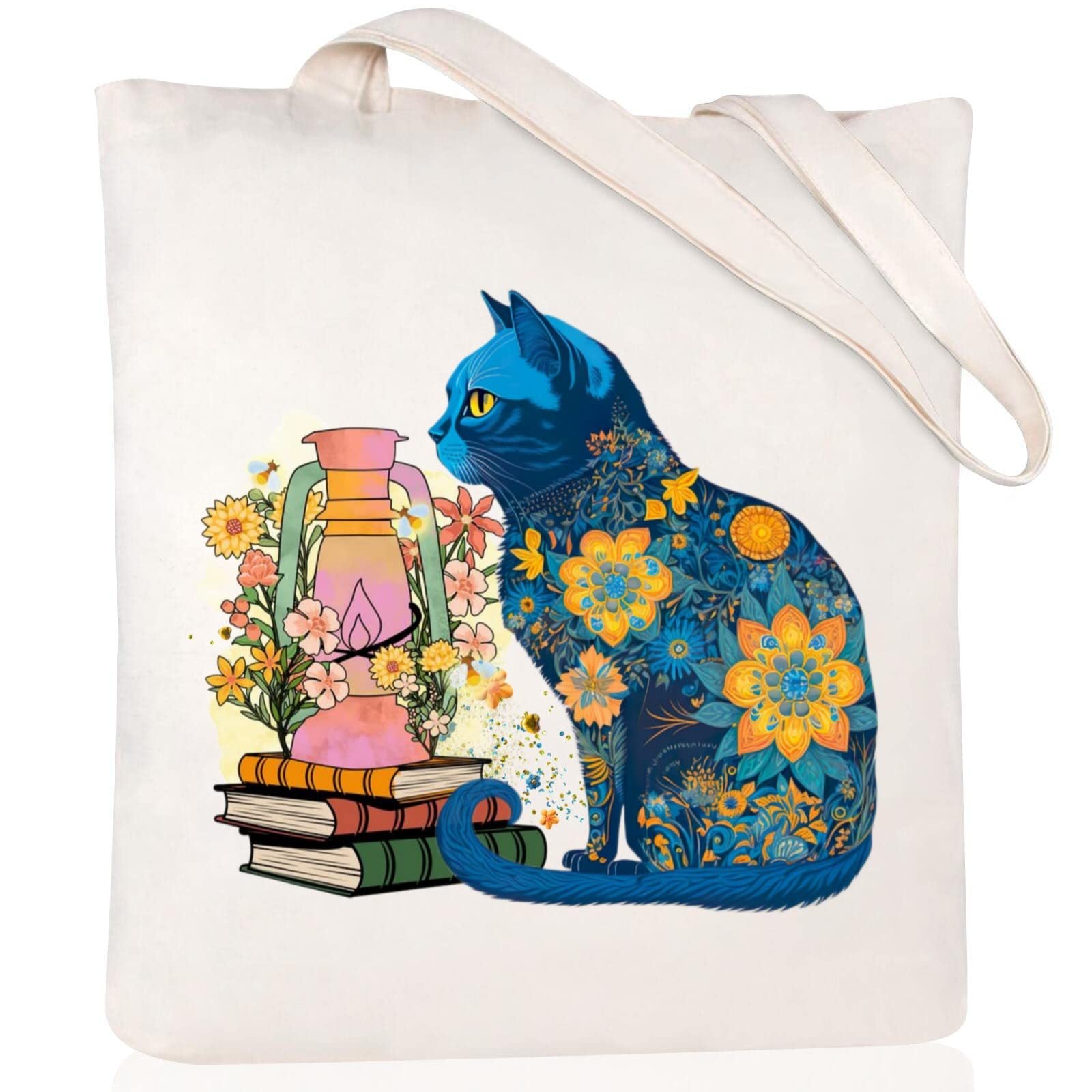 Cartoon Cat Print Canvas Shoulder Bag