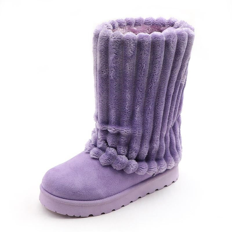 Womens Solid-Color High-Top Plush Snow Boots