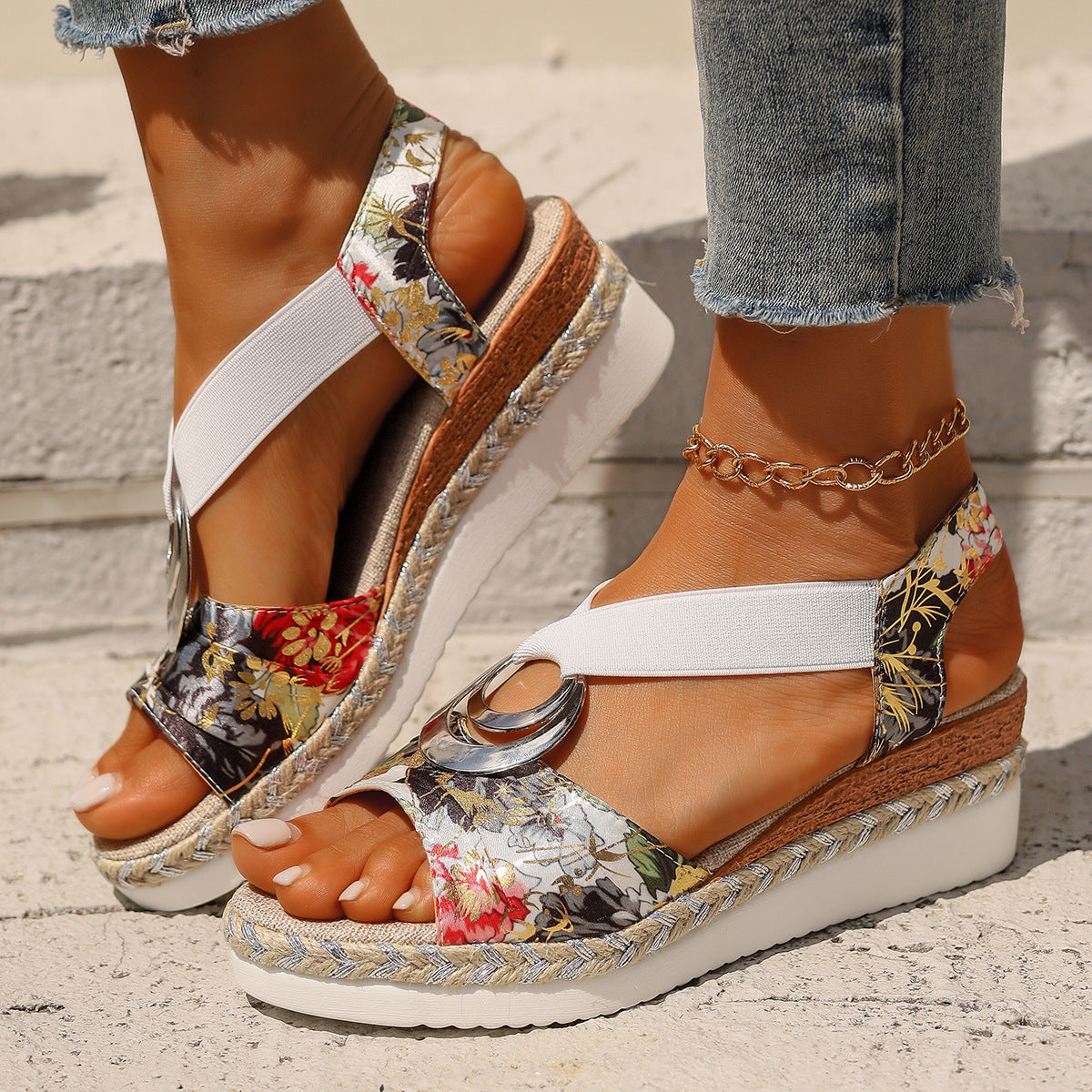 Platform Wedge Peep Toe Roman Sandals
