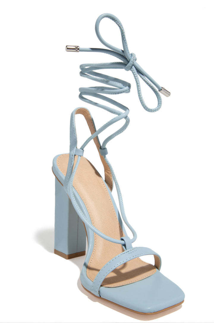 Women Square Toe Ankle Lace Strap Sandal Pumps