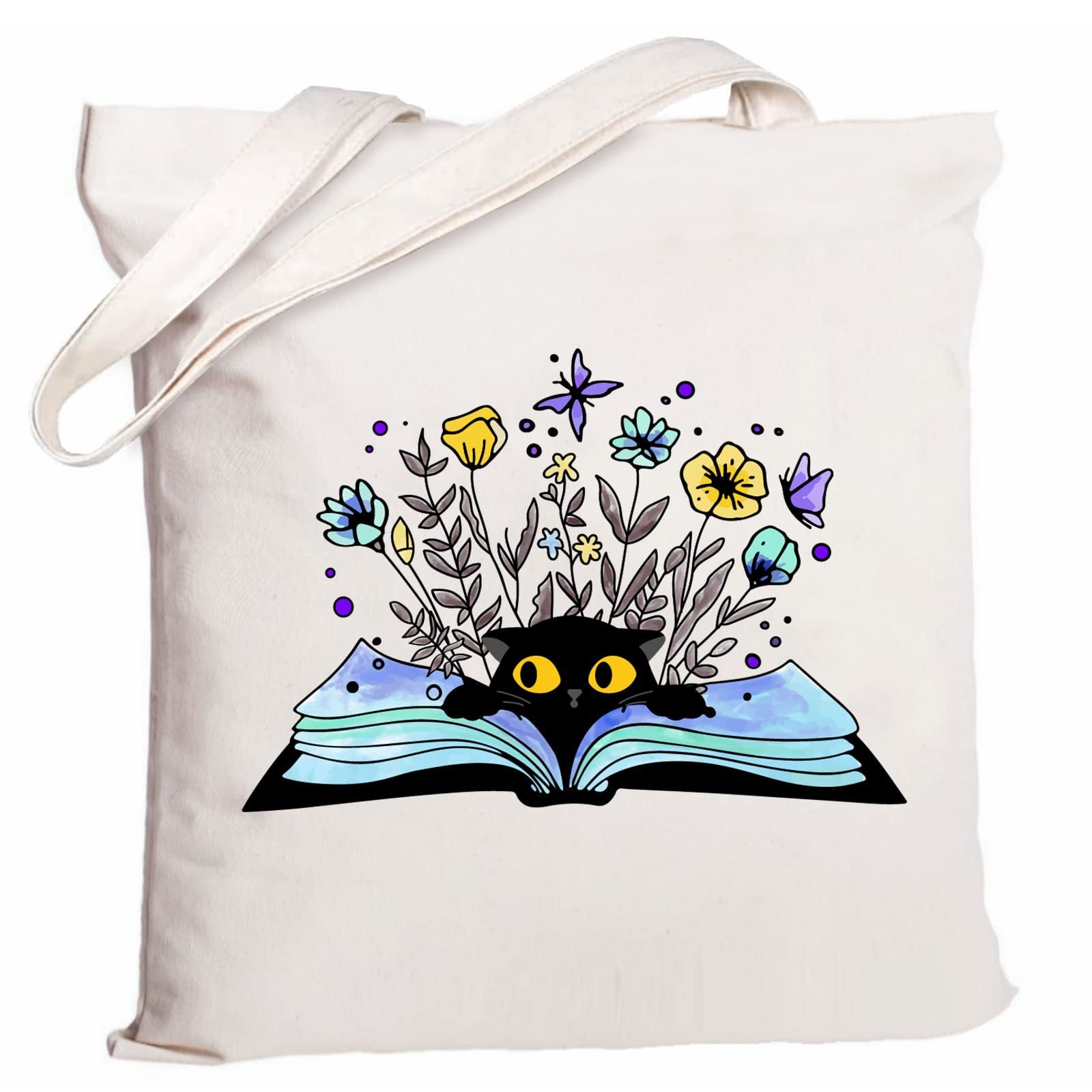Cartoon Cat Print Canvas Shoulder Bag