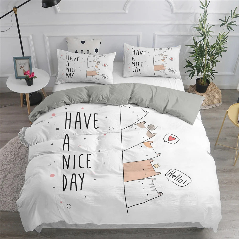 Cartoon Duvet Cover 3 piece Set Cute Kitten
