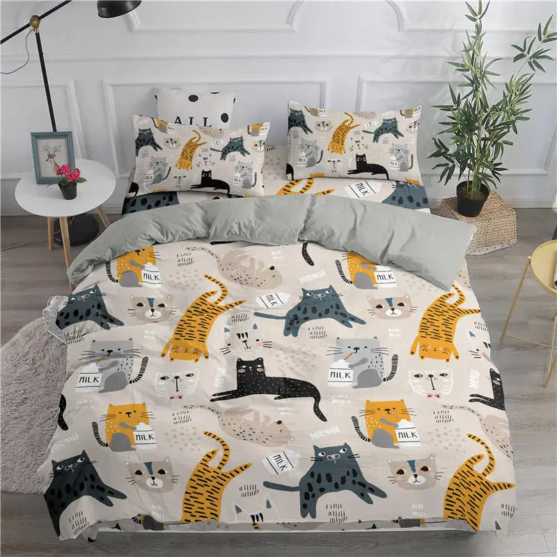 Cartoon Duvet Cover 3 piece Set Cute Kitten