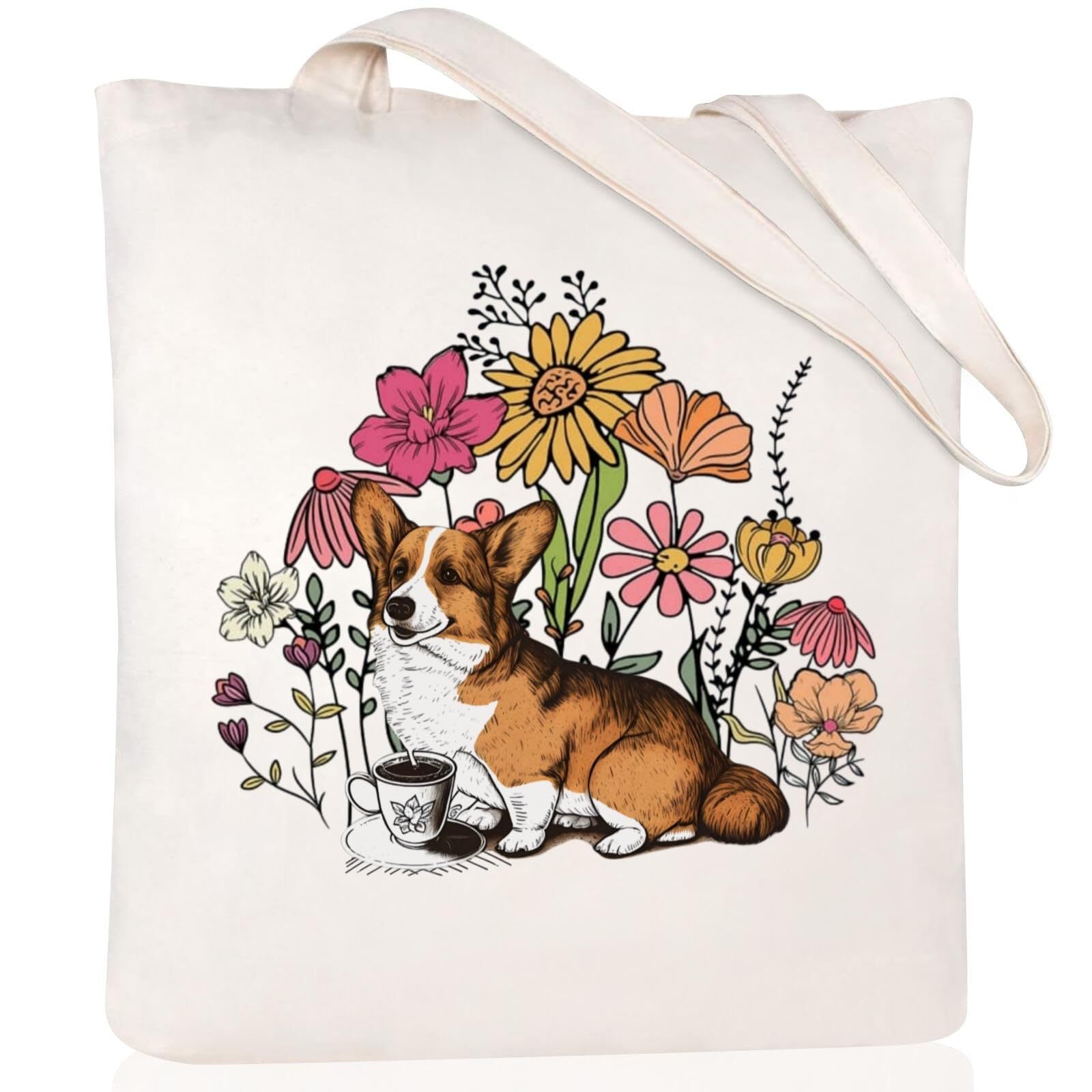 Cartoon Cat Print Canvas Shoulder Bag