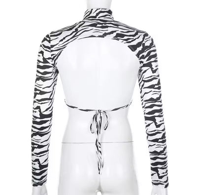 Open-Back Zebra Tie Crop Top