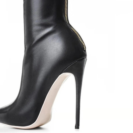 Womens Knee High Heel Boots with Pointed Toe zipper