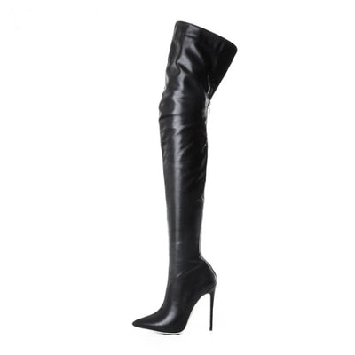 Womens Knee High Heel Boots with Pointed Toe zipper