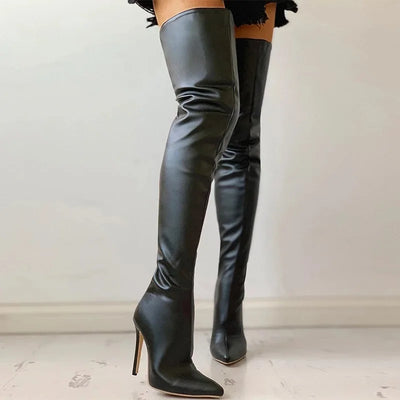Womens Knee High Heel Boots with Pointed Toe zipper