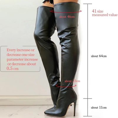 Womens Knee High Heel Boots with Pointed Toe zipper