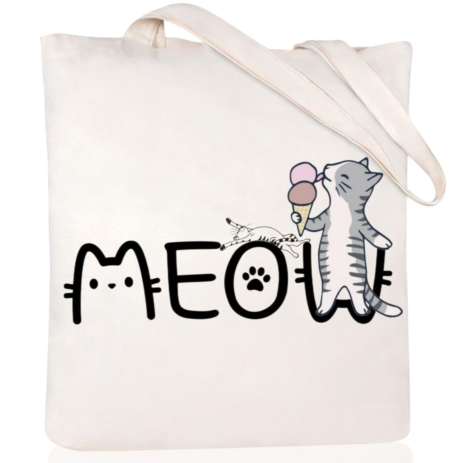 Cartoon Cat Print Canvas Shoulder Bag
