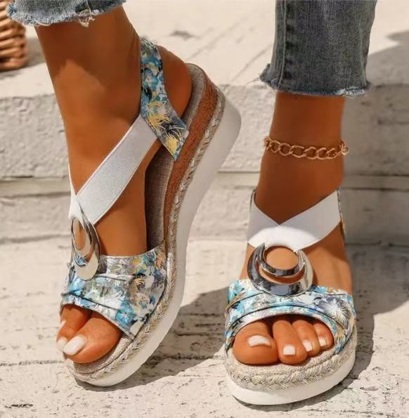 Platform Wedge Peep Toe Roman Sandals