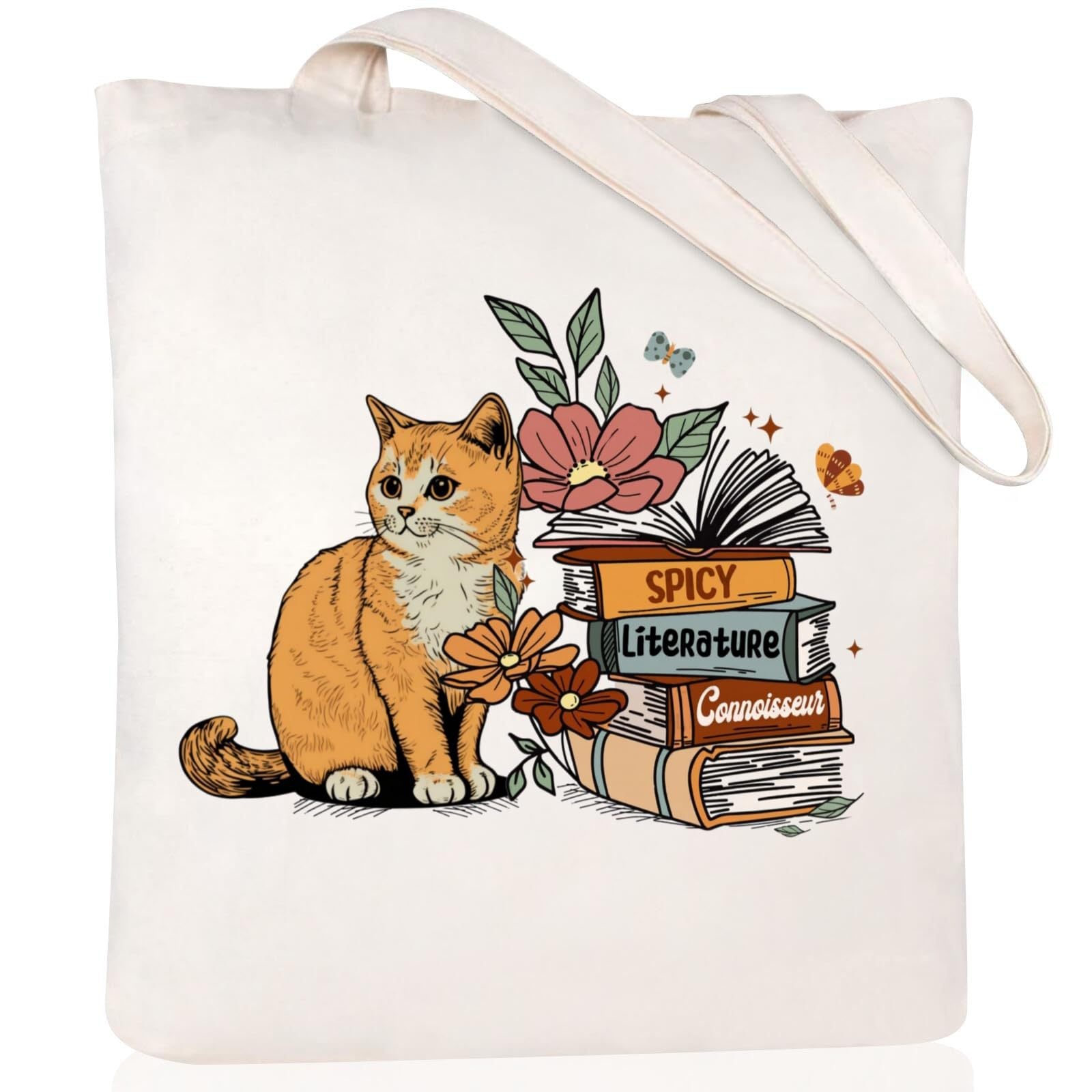 Cartoon Cat Print Canvas Shoulder Bag