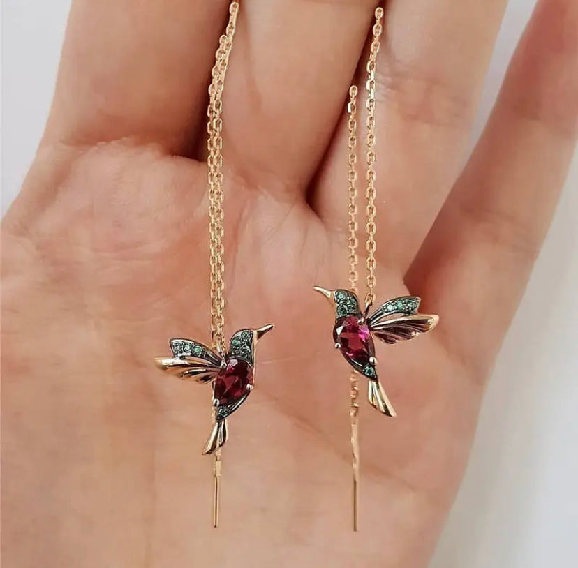 Tassel Drop Earrings Humming Bird