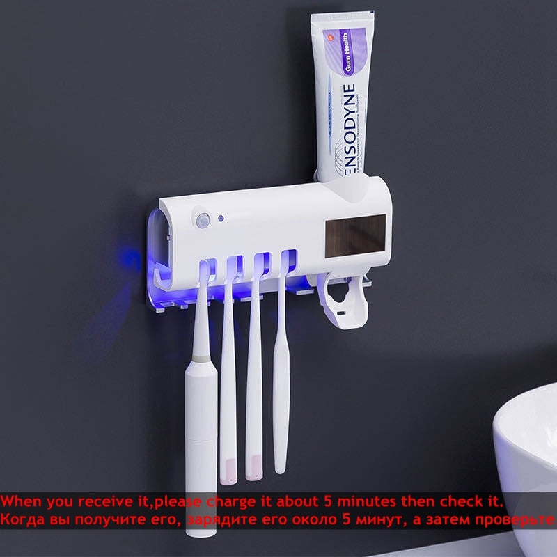 UV Toothbrush Holder & Toothpaste Dispenser - Solar Energy enhanced