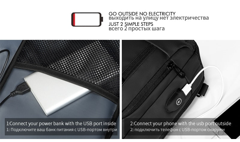 Crossbody Backpack Fits a 9.7 inch Tablet with USB Charger Waterproof Design