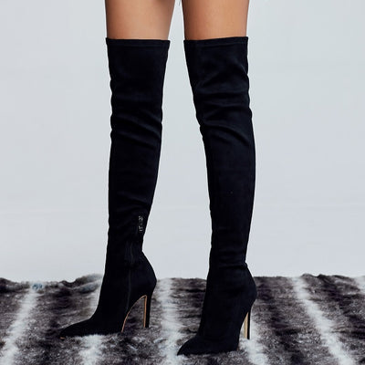 High Heel Slip-on Knee high Boot Shoes with Pointed Toe