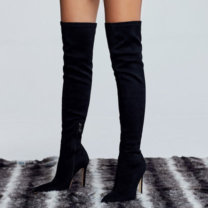 High Heel Slip-on Knee high Boot Shoes with Pointed Toe