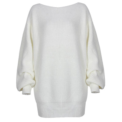 Ladies off-the-shoulder lantern sleeve knitted sweater or dress