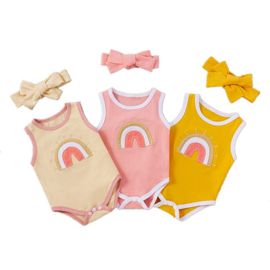 2Pcs Sleeveless Baby Girl Jumpsuit with Headband