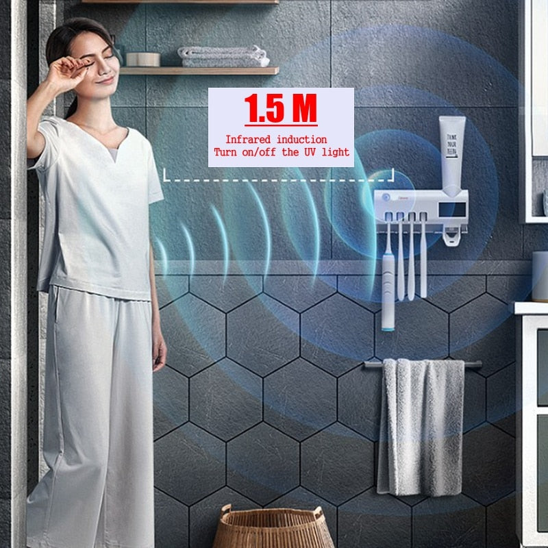 UV Toothbrush Holder & Toothpaste Dispenser - Solar Energy enhanced