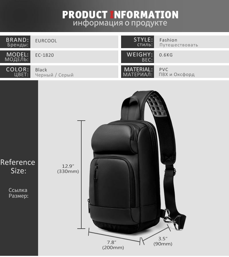 Crossbody Backpack Fits a 9.7 inch Tablet with USB Charger Waterproof Design